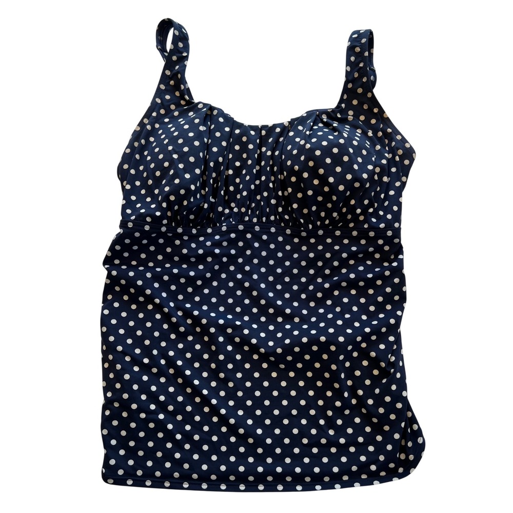 Lands' End Navy Blue White Polka Dot Tankini Swim Top Size 18W